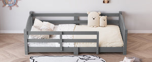 English Elm Twin Montessori Floor Bed Solid Pine Frame with Safety Guardrails for Kids Bedroom Gray N733P400298E