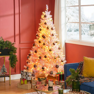 English Elm Homcom 6' Prelit Pink Christmas Tree - Realistic Douglas Fir With 250 Warm White Led Lights & Tips W2225P249686