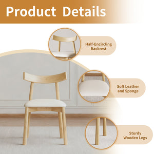 English Elm Set of 2 Armless Wood Dining Chairs Leather Cushioned Ergonomic Curved Back Natural W2700P388274