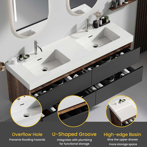 English Elm Emilia 60 Inch Freestanding Oak Vanity with Ceramic Sink and Soft Close Drawers W1865S00192