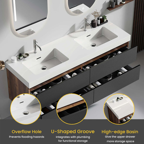 English Elm Emilia 60 Inch Freestanding Oak Vanity with Ceramic Sink and Soft Close Drawers W1865S00192