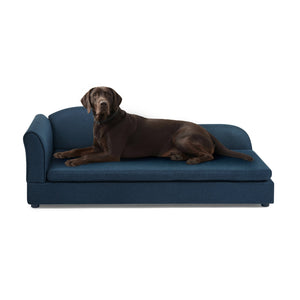 English Elm Oversized Pet Sofa with Wave Backrest Rubberwood Frame Linen Upholstery for Large Dogs W487P430332