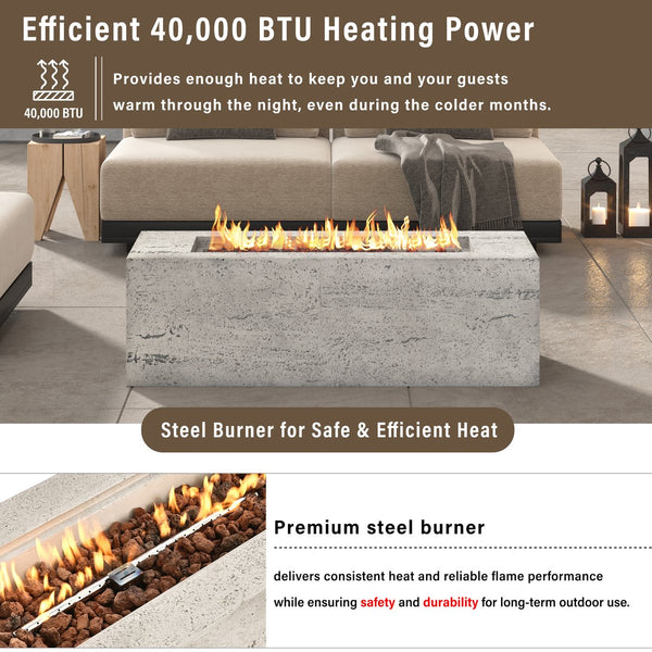 English Elm U_style Rectangular Outdoor Propane Fire Pit Mgo Set with Tank Cover Table Beige+Grey,Light Gray WY000498AAD