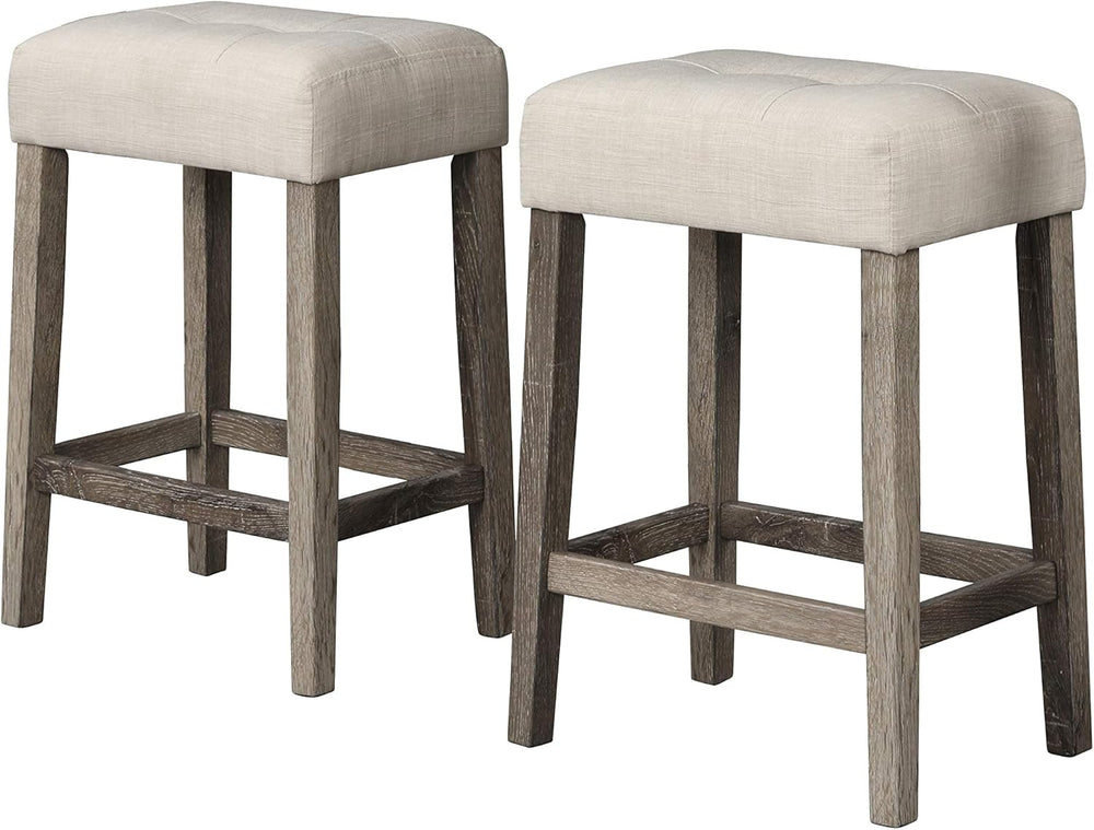 English Elm Transitional Engineered Wood 24" Counter Stool Set of 2 with Linen-Blend Cushions, Durable Antique Oak Finish Beige+Brown 25 L x 6 W x 23 H B011P356314