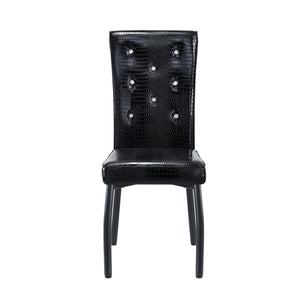 English Elm A Set of 2 Crystal Button Faux Leather Dining Chairs with Embossed Croc Texture Black W3226P340215