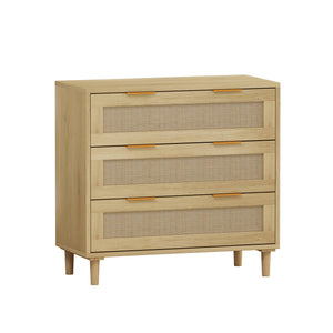 English Elm 3-Drawers Rattan Storage Cabinet Set Of 2 - Stylish Oak Cabinets For Bedroom, Living Room & More! W757S00025