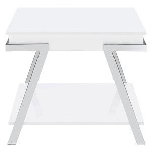 English Elm Briana Lacquered Mdf End Table with Chrome Legs and Open Shelf for Modern Living B062P447811