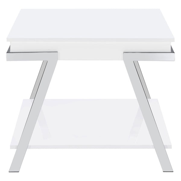 English Elm Briana Lacquered Mdf End Table with Chrome Legs and Open Shelf for Modern Living B062P447811