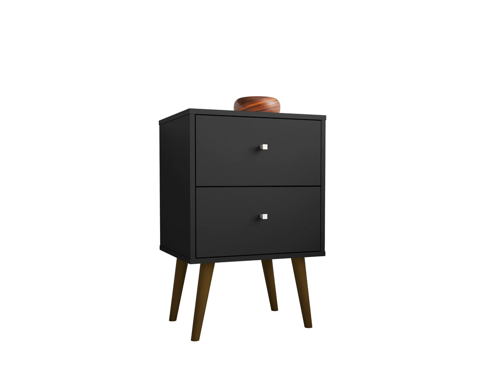 English Elm Liberty 18" Nightstand with 2 Drawers, Aqua Accent, Solid Wood Legs, Modern Handles, Compact Storage Black B365P398503