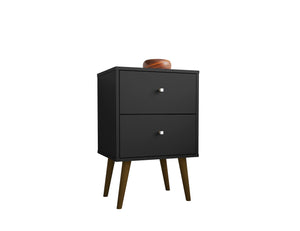 English Elm Liberty 18" Nightstand with 2 Drawers, Aqua Accent, Solid Wood Legs, Modern Handles, Compact Storage Black B365P398503