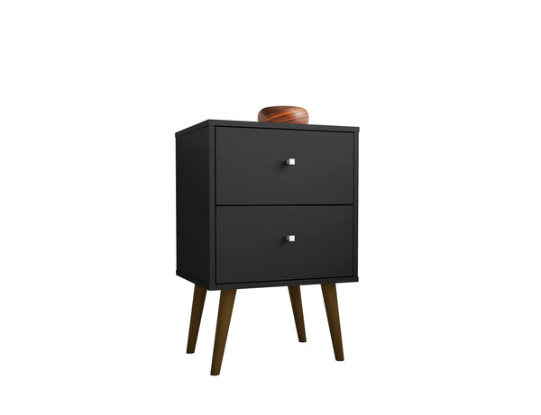 English Elm Liberty 18" Nightstand with 2 Drawers, Aqua Accent, Solid Wood Legs, Modern Handles, Compact Storage Black B365P398503