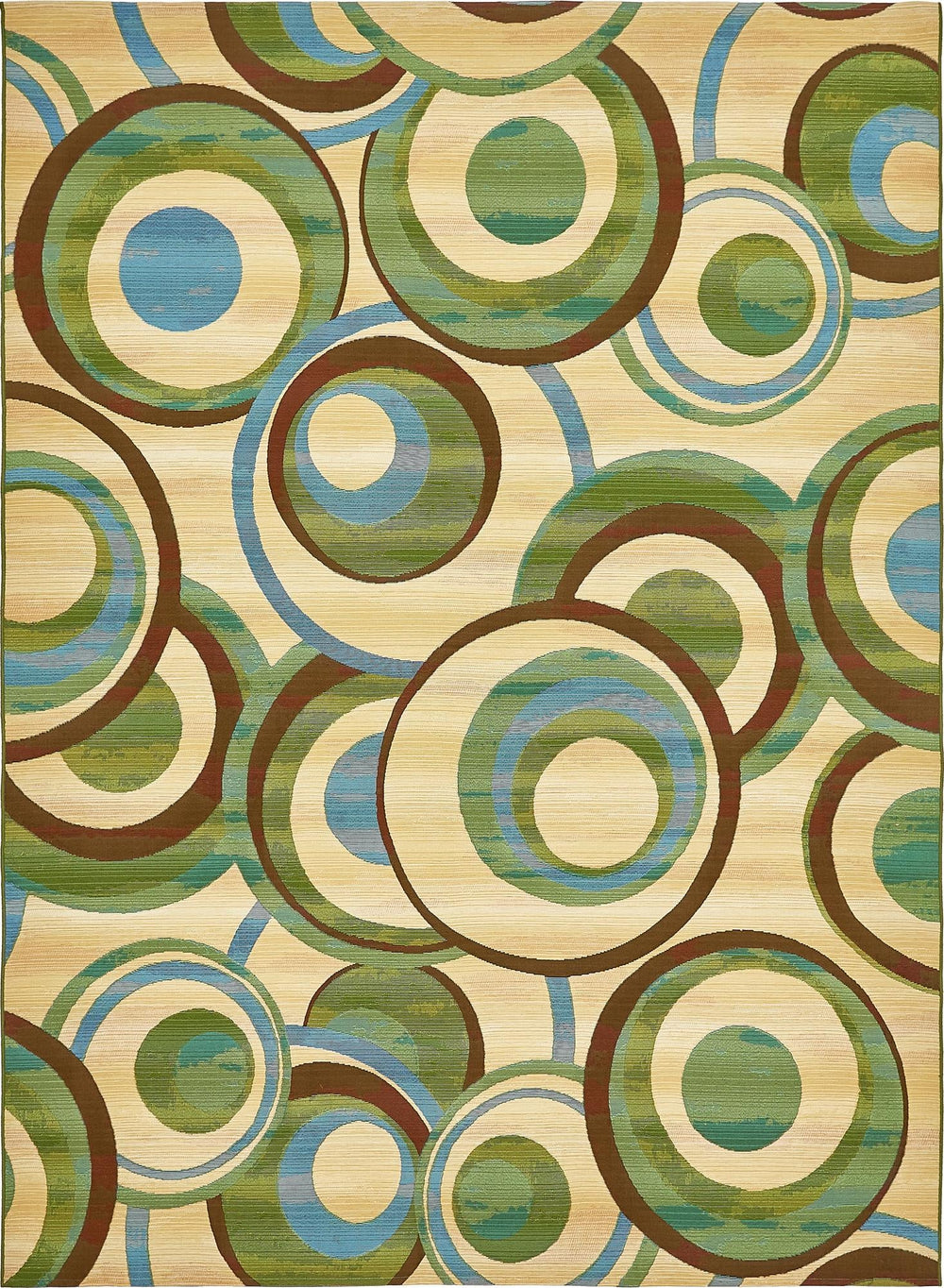 Unique Loom Outdoor Modern Babbling Machine Made Geometric Rug Beige, Blue/Brown/Green 8' 0" x 8' 0"