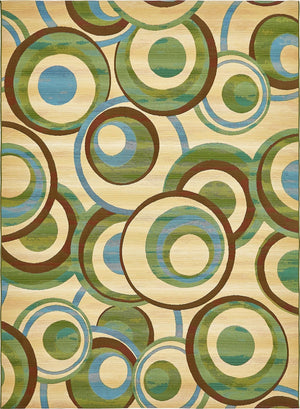 Unique Loom Outdoor Modern Babbling Machine Made Geometric Rug Beige, Blue/Brown/Green 8' 0" x 11' 4"