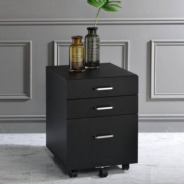 English Elm Black Black and Chrome 3-Drawer Rectangular File Cabinet with Casters, Modern Office Storage Solution B062P184517