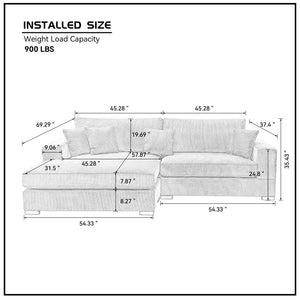 English Elm Mid Century Modern 3 Seater Sectional Sofa with Reversible Chaise and Accent Pillows Green W876S00346