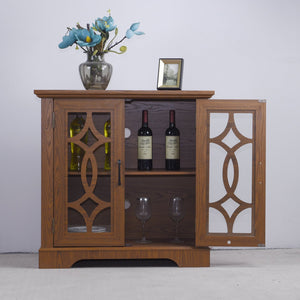 English Elm Elegant Mirrored Sideboard with Butterfly Carved Doors Wood Grain Finish Dining Storage Dark Oak W2899P372743