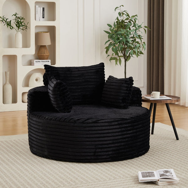 English Elm 50"l Corduroy Oversized Sleeper Chair with Neck Pillow Support for Lounge or Bedroom Black W834P405865