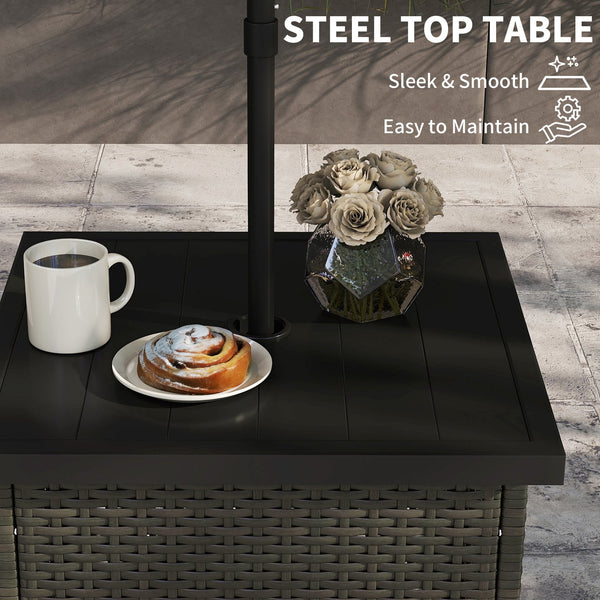 English Elm Outsunny Square Wicker Patio Side Table with Umbrella Hole and Open Storage Shelf W2225P485613
