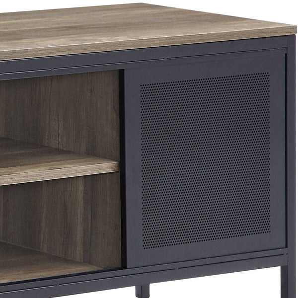 English Elm Nantan Rustic Oak TV Stand with Black Metal Frame, 1 Drawer & 4 Compartments for Up to 50" B2726P278164