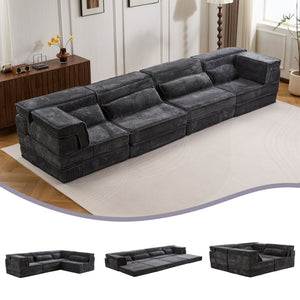 English Elm Compression Modular Floor Sofa Bed - Cozy, No Assembly, Soft Fleece, Versatile 4-Seater With Pillows! W3723S00033