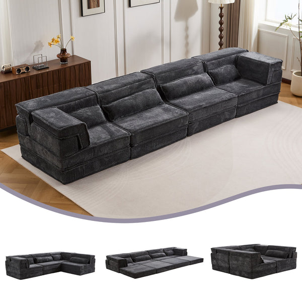English Elm Compression Modular Floor Sofa Bed - Cozy, No Assembly, Soft Fleece, Versatile 4-Seater With Pillows! W3723S00033