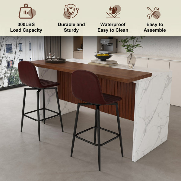 English Elm 63-Inch Modern Kitchen Island Set With Led Lighting & 2 Bar Stools - Elegant Marble Look For Dining W2699S00064