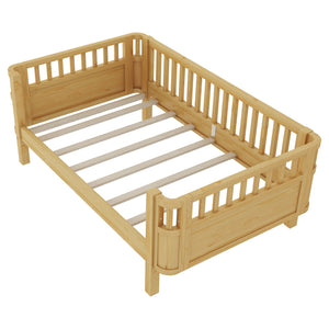English Elm Twin Kids Platform Bed Teddy Fabric Upholstered with Bunny Cushions and Safety Rails W2593P395956