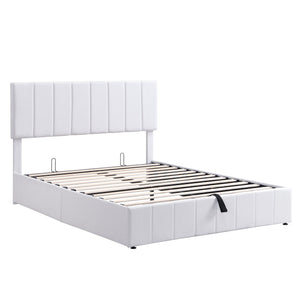 English Elm Queen Linen Upholstered Platform Bed with Hydraulic Lift Storage and Padded Headboard N708P201552K