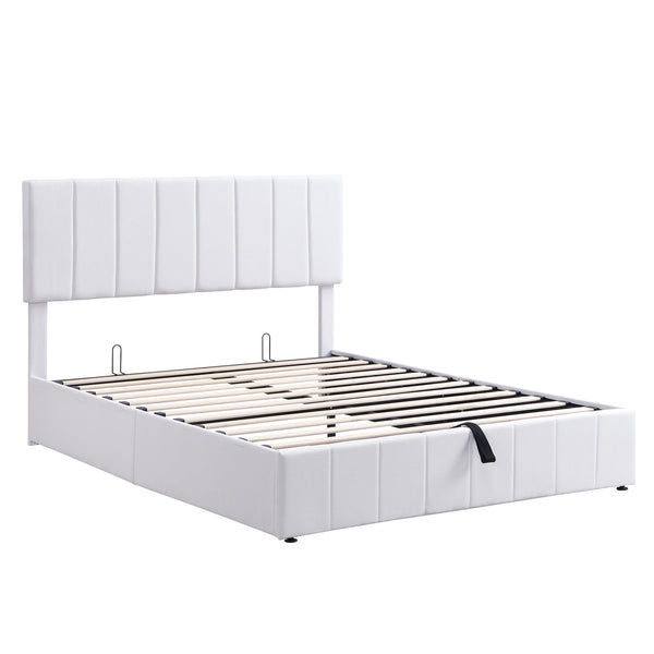 English Elm Queen Linen Upholstered Platform Bed with Hydraulic Lift Storage and Padded Headboard N708P201552K