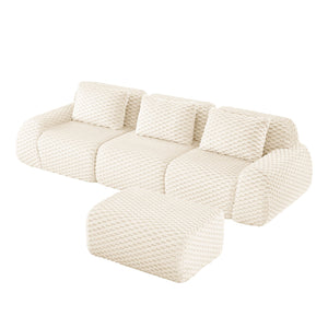 English Elm 114" Modular L-shaped Sectional Flannelette Sofa with Ottoman for Spacious Living Rooms Cream W714S01519