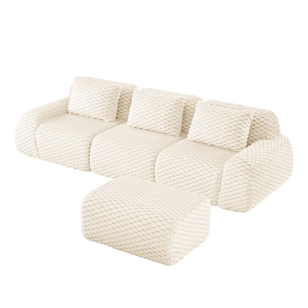 English Elm 114" Modular L-shaped Sectional Flannelette Sofa with Ottoman for Spacious Living Rooms Cream W714S01519