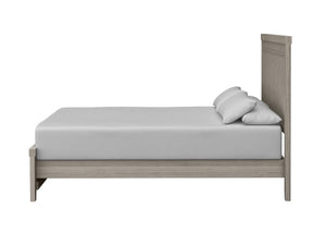 English Elm Queen Panel Bed with Elegant Transitional Design, Solid Wood & MDF Construction, Timeless Centerpiece Appeal Light Gray 84.5 L x 7.5 W x 3.5 H B2699S00052