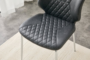 English Elm Dark Oil Waxed Faux Leather Dining Chair Set with Diamond Tufted High Back Metal Legs Dark Gray W3493P444894