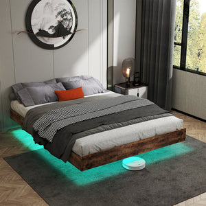 English Elm Full Platform Bed with Rgb Lighting Storage Headboard and Built-in Charging Ports T3963P446980
