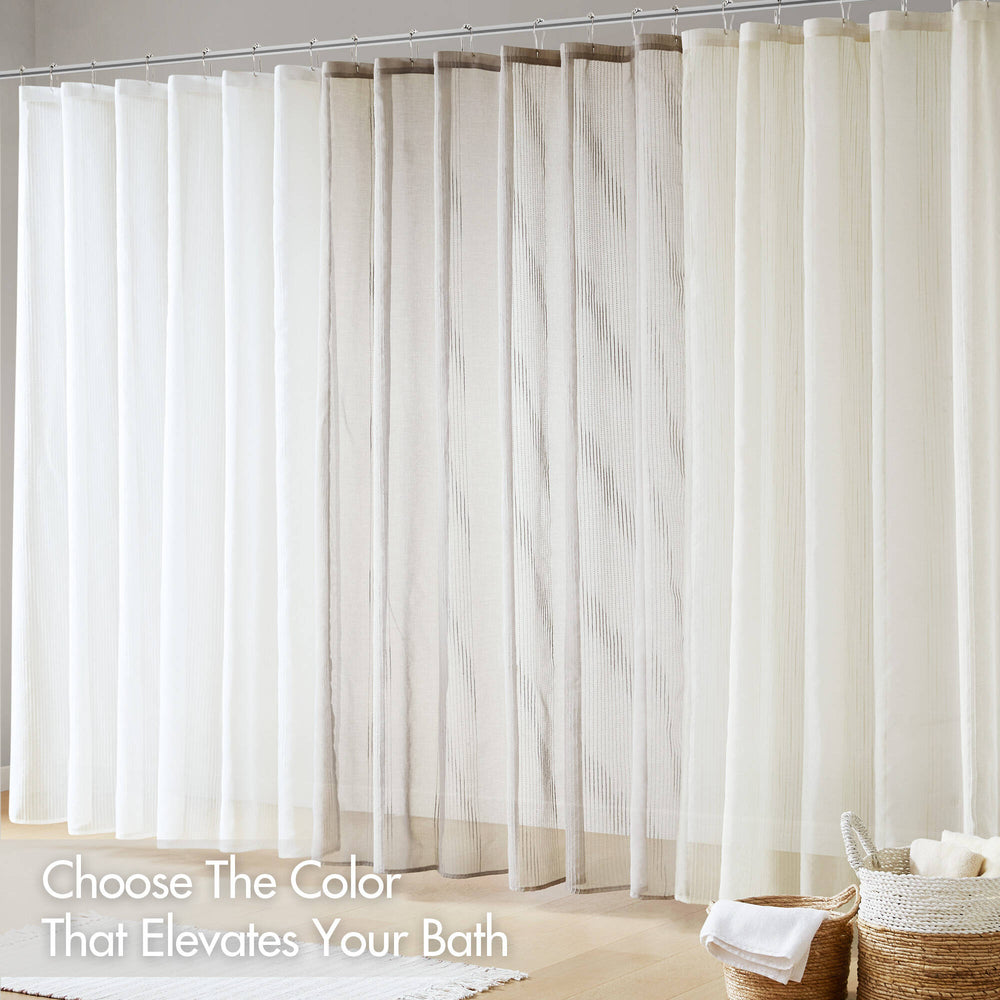 JLA Home Madison Park - Sheer Shower Curtain | Light-Filtering Striped Polyester for Modern Bathrooms, Machine-Washable 72x72 Ivory MP70-8810