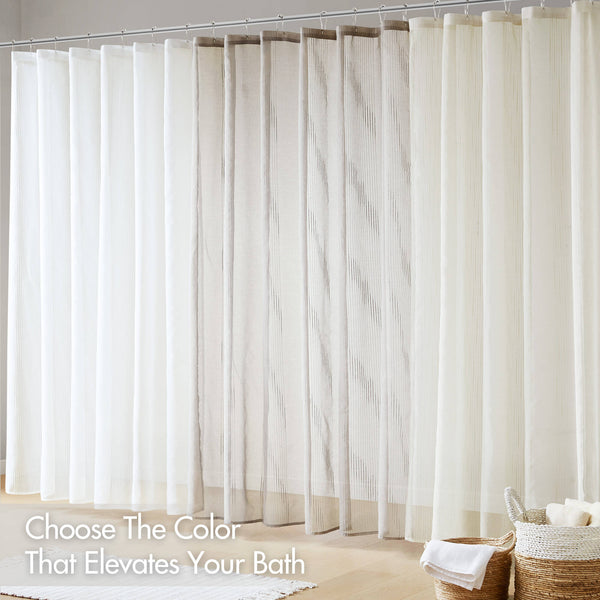 JLA Home Madison Park - Sheer Shower Curtain | Light-Filtering Striped Polyester for Modern Bathrooms, Machine-Washable 72x72 Ivory MP70-8810