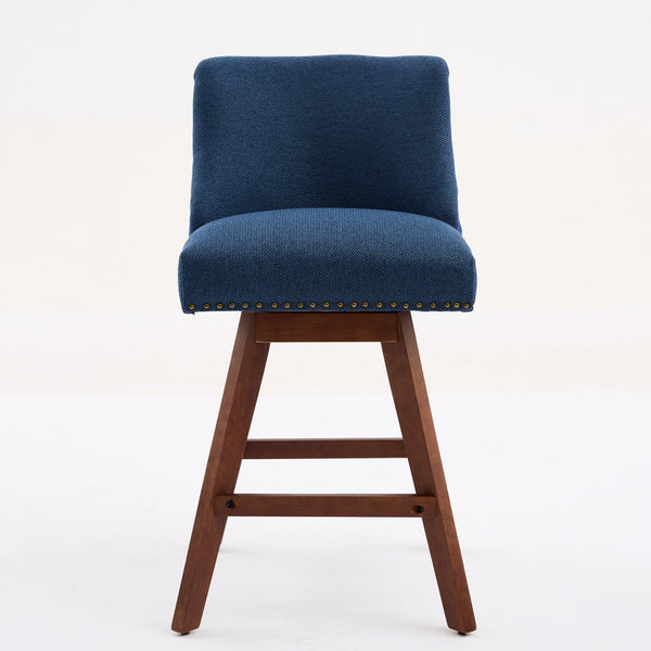 English Elm Counter Curved Back Swivel Barstool Set of 2 with Thick Foam & Steel Spring Cushion, 360° Rotation, 300lb Capacity Blue W1143P237897