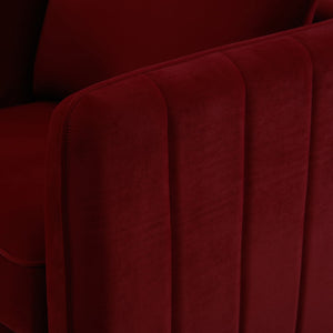 English Elm Accent Velvet Armchair Mid-century Modern Plush Seat with Metal Legs for Any Room Wine Red W3244P327125