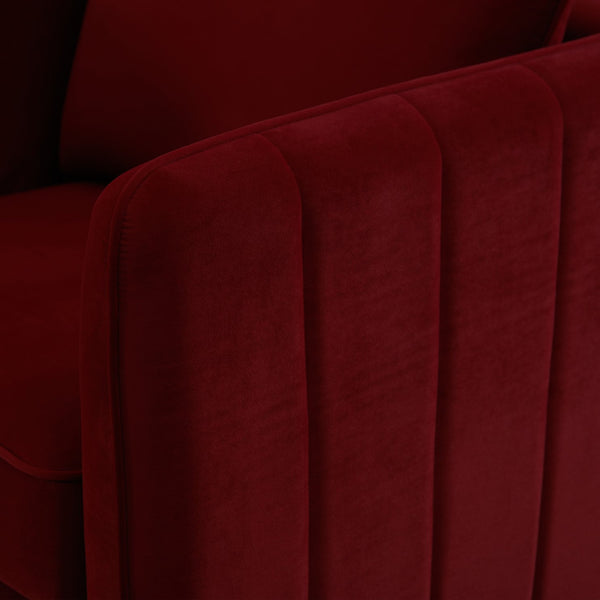 English Elm Accent Velvet Armchair Mid-century Modern Plush Seat with Metal Legs for Any Room Wine Red W3244P327125