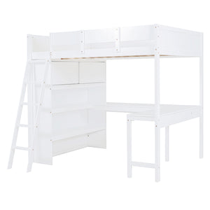 English Elm Full Size Loft Bed with Built-in Desk and Shelving for Kids or Teen Bedrooms LT000802AAK