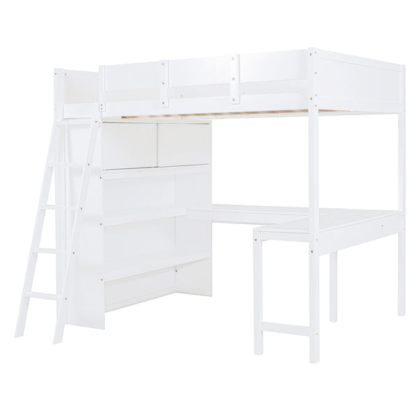 English Elm Full Size Loft Bed with Built-in Desk and Shelving for Kids or Teen Bedrooms LT000802AAK