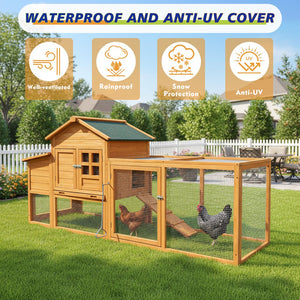 English Elm 80" Fir Wood Chicken Coop Raised Nesting Box Weatherproof Run for Backyard Flocks W3166P430610