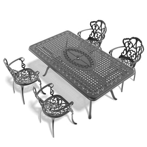 English Elm 5-piece Cast Aluminum Outdoor Dining Set with Ornate Relief Patterned Powder Coated Frame W1710S00589