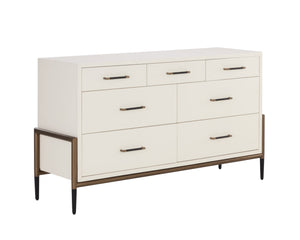 Sunpan Weldrick Dresser - Stylish Mid-Century Design with Soft Closing Drawers and Elegant Iron Handles Oyster