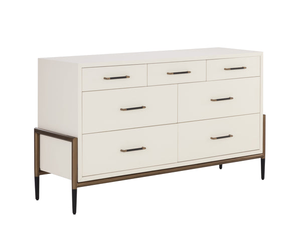 Sunpan Weldrick Dresser - Stylish Mid-Century Design with Soft Closing Drawers and Elegant Iron Handles Oyster
