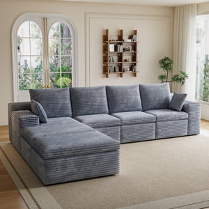 English Elm U Shape Modular Sectional Sofa - Stylish Corduroy Couch For Small Spaces, Versatile Sleeper Design W1825S00027-GIGA