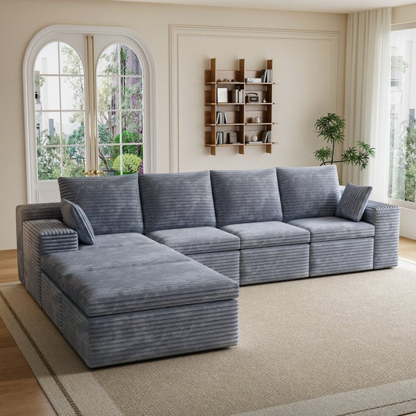 English Elm U Shape Modular Sectional Sofa - Stylish Corduroy Couch For Small Spaces, Versatile Sleeper Design W1825S00027-GIGA