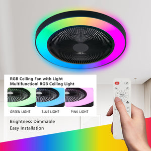 English Elm 19-inch Black Ceiling Fan Light with RGB LED, Dimmable Smart APP & Remote, Silent DC Motor, 6-Speed Reversible W2312P368712