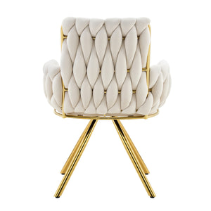 English Elm Set of 2 Velvet Upholstered Dining Chairs Braided Rope Back Glam Metal Legs Beige,Gold W3875P383929