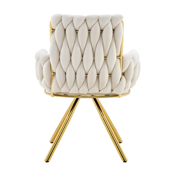 English Elm Set of 2 Velvet Upholstered Dining Chairs Braided Rope Back Glam Metal Legs Beige,Gold W3875P383929